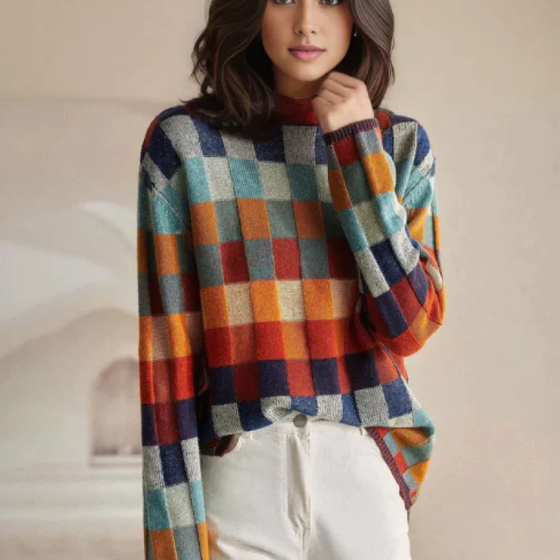 Elin - Pull col roulé en patchwork de Couture