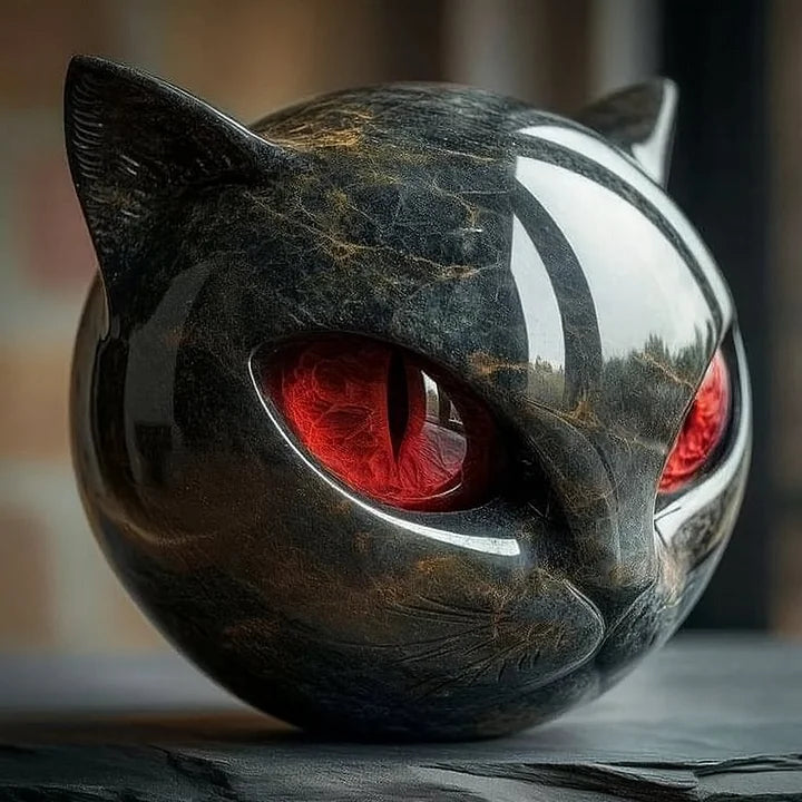 NyxCharmm - Sculpture de Tête de Chat Noir Mystique