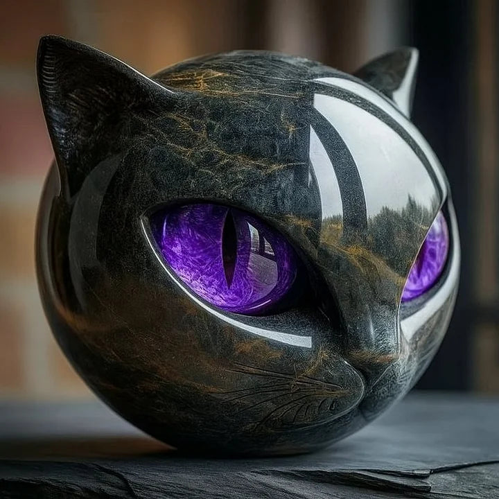 NyxCharmm - Sculpture de Tête de Chat Noir Mystique