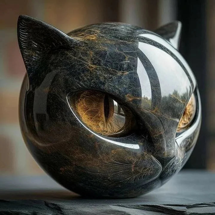 NyxCharmm - Sculpture de Tête de Chat Noir Mystique