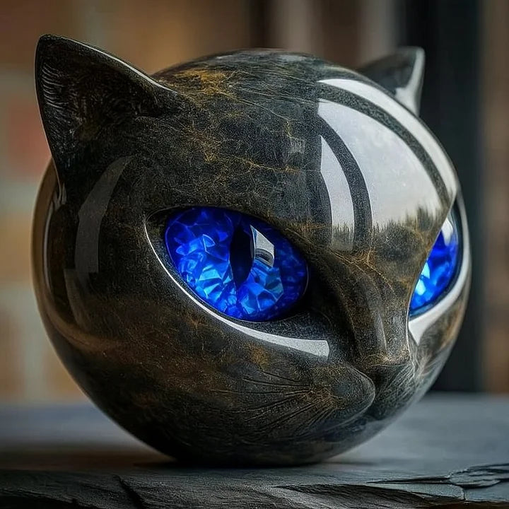NyxCharmm - Sculpture de Tête de Chat Noir Mystique